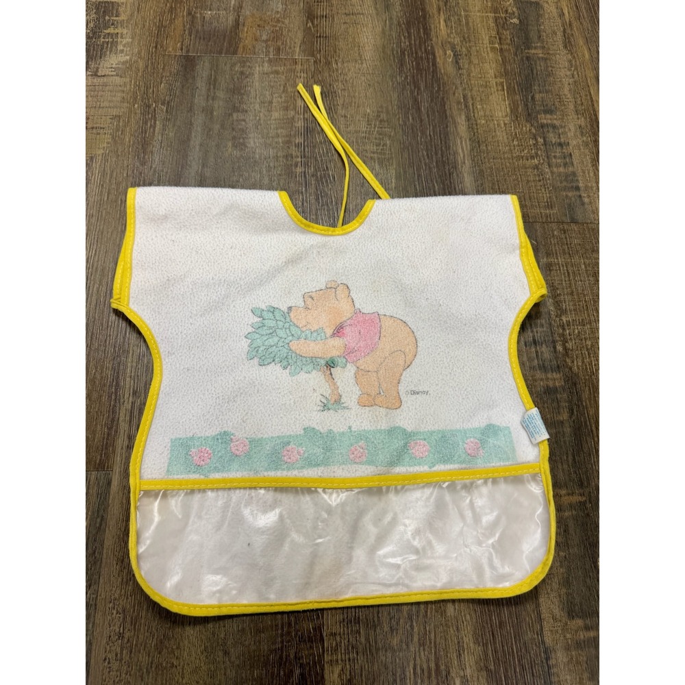 Vintage Winnie The Pooh Coverall Bib Crumb Catcher First Years Disney Ladybugs